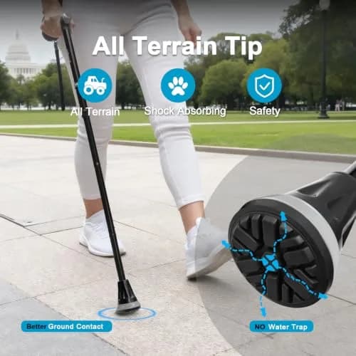 rehand Walking Cane - Foldable, Adjustable, Collapsible | Heavy Duty All Terrain Tip for Seniors & Adults thumbnail 5