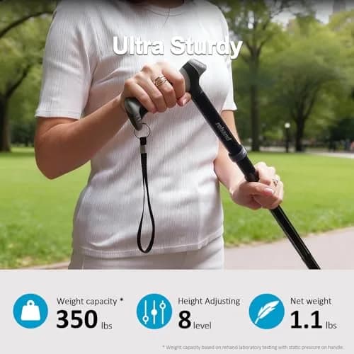 rehand Walking Cane - Foldable, Adjustable, Collapsible | Heavy Duty All Terrain Tip for Seniors & Adults thumbnail 3