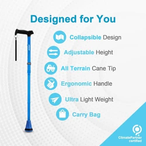 REHAND Foldable & Adjustable Walking Cane with All-Terrain Tip and Travel Bag | 78cm-96cm (2'7"-3'2") thumbnail 2