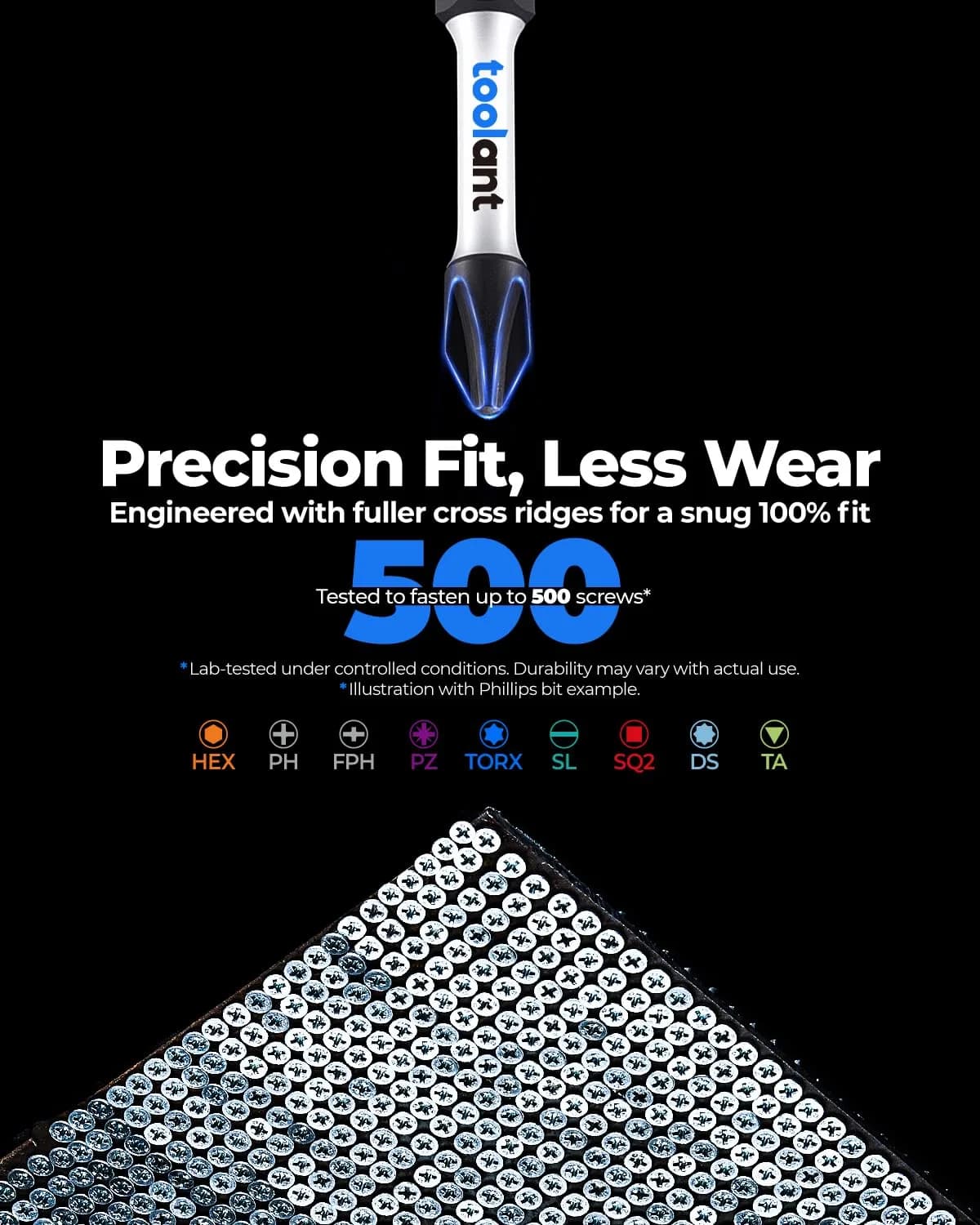 toolant 3/16-inch Impact Hex Bit Set, 10-Piece, 2-inch | S2 Steel, CNC-Machined, Magnetic Tips - view 3