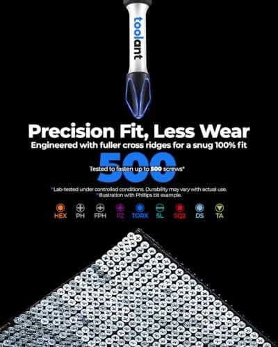 toolant 3/16-inch Impact Hex Bit Set, 10-Piece, 2-inch | S2 Steel, CNC-Machined, Magnetic Tips thumbnail 3