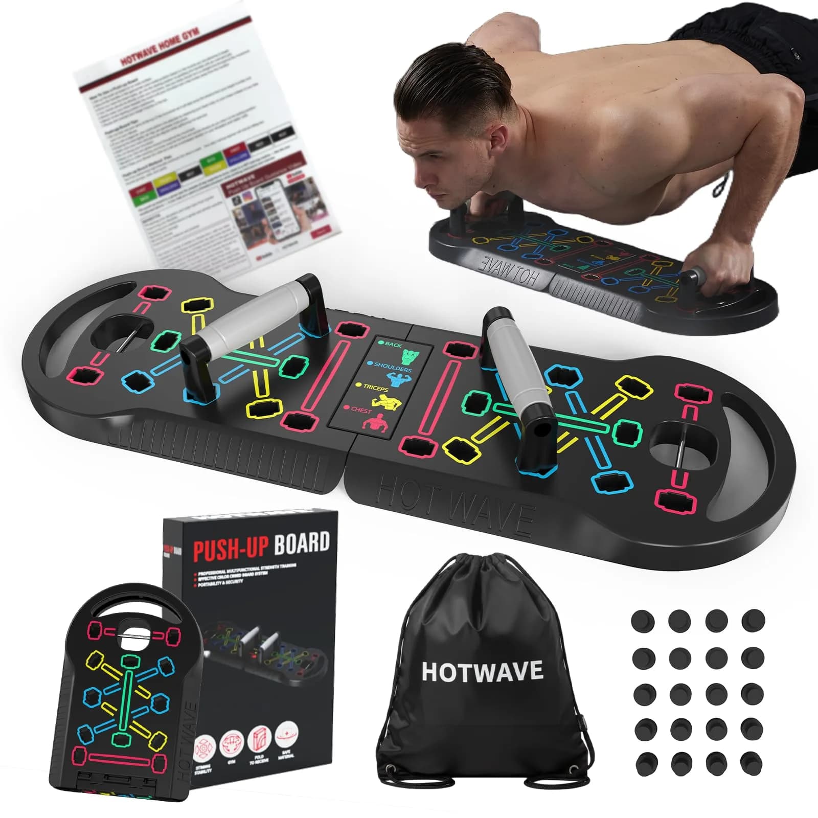HOTWAVE Push Up Board Foldable 20 in 1 | Portable Calisthenics Stand for Full Body Workout