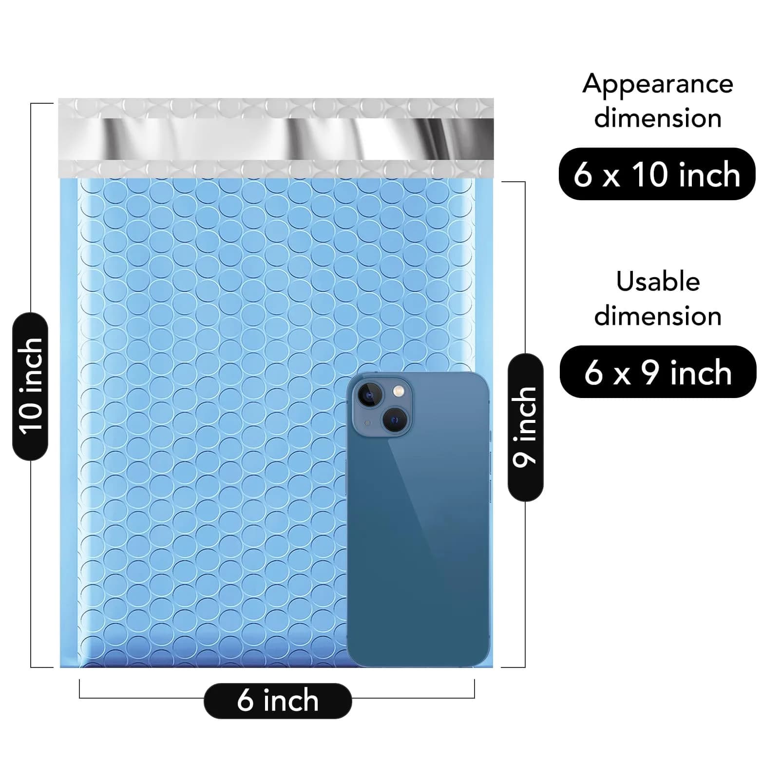 Fuxury Light Blue Bubble Mailers 6x10" (100-Pack) | USA Import for Secure Packaging - view 2