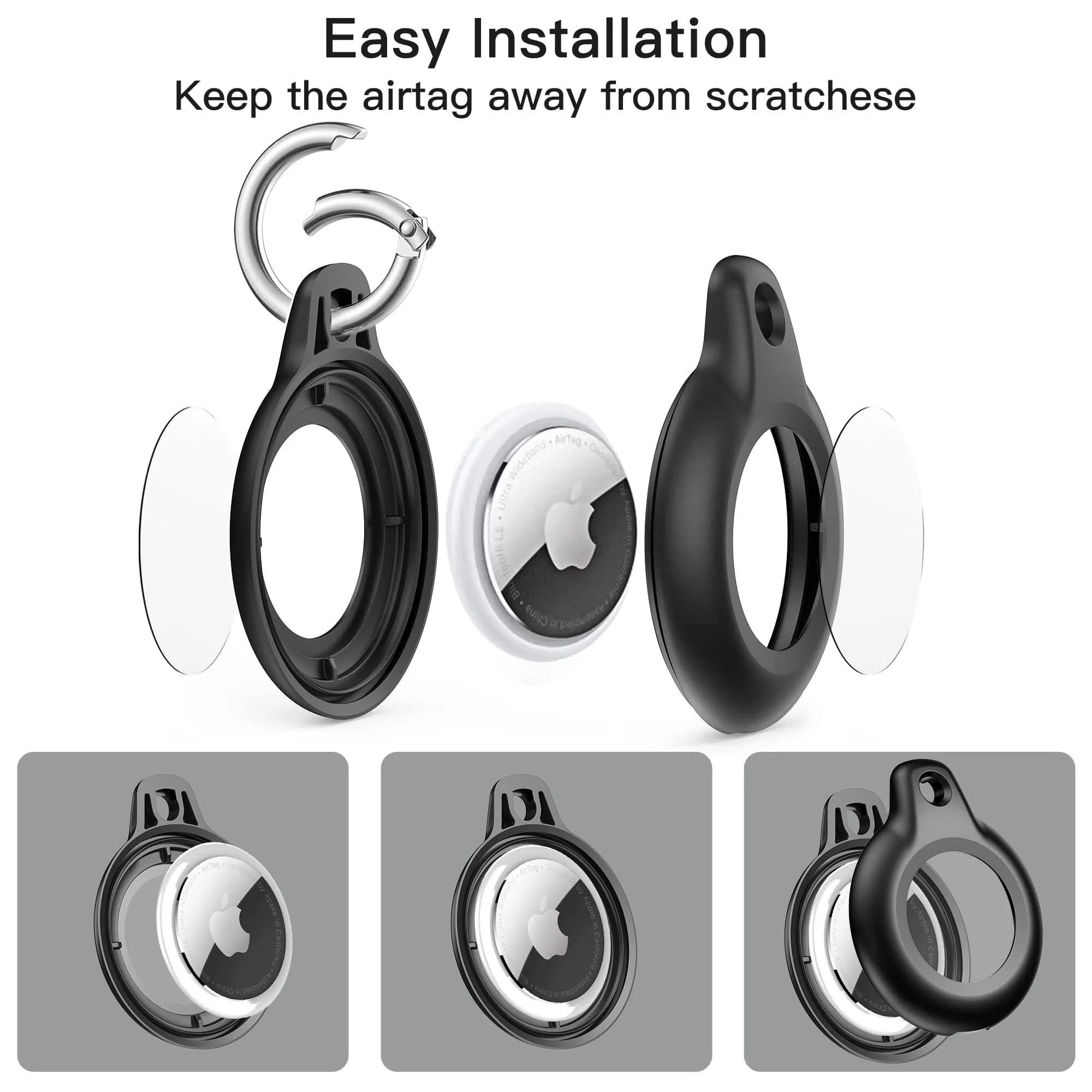 Lanteso Airtag Holder Case with Keychain, 4 Pack Waterproof Shockproof Protective Cover for Apple Air Tags, Airtag Accessories for Pets, Kids, Luggage, Keys - view 5