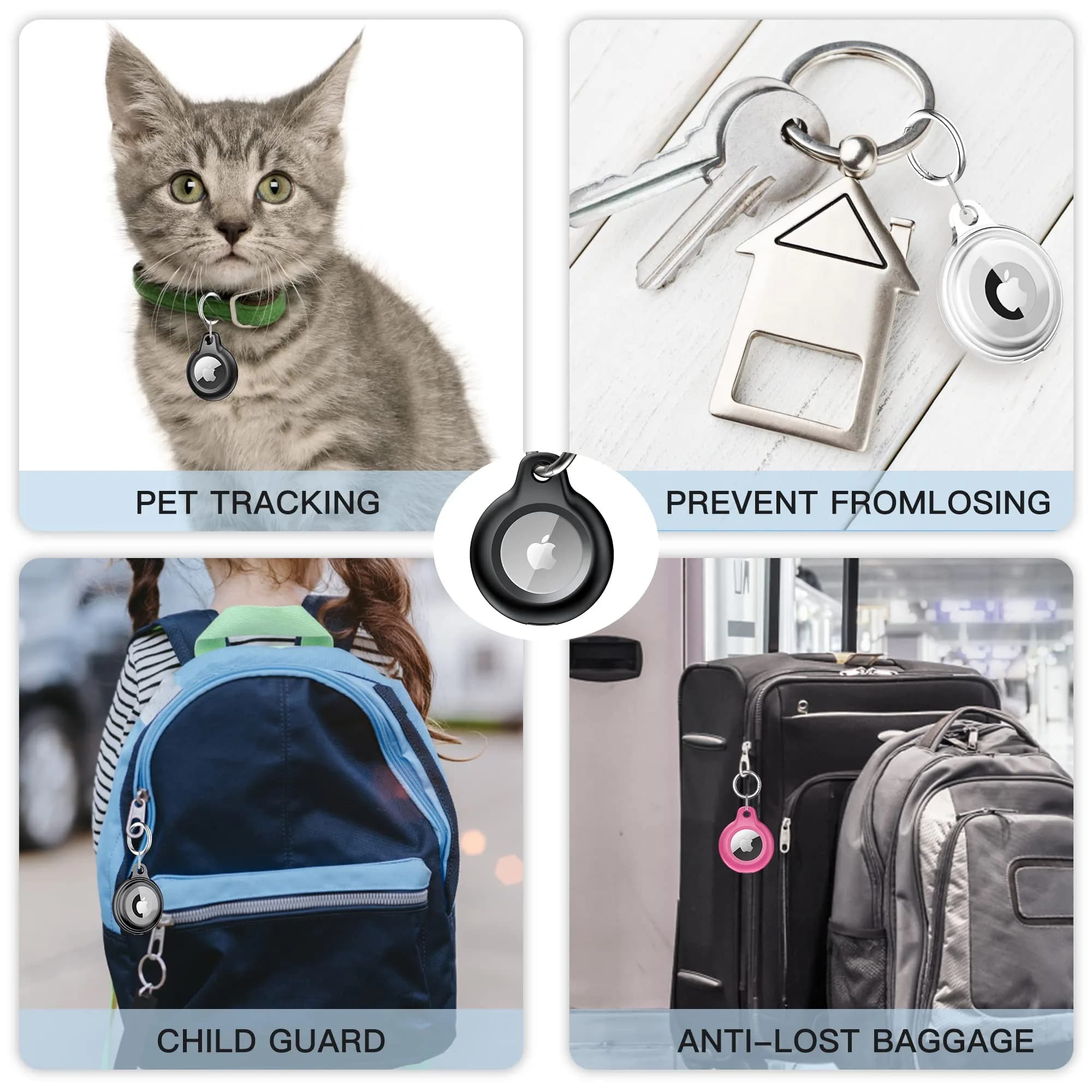 Lanteso Airtag Holder Case with Keychain, 4 Pack Waterproof Shockproof Protective Cover for Apple Air Tags, Airtag Accessories for Pets, Kids, Luggage, Keys - view 6