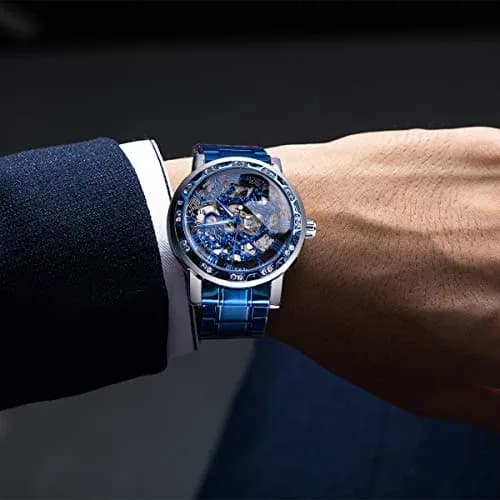 FORSINING Retro Steampunk Skeleton Blue Diamond Mechanical Watch | 2 cm Case Diameter thumbnail 4