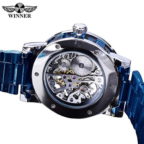 FORSINING Retro Steampunk Skeleton Blue Diamond Mechanical Watch | 2 cm Case Diameter thumbnail 5