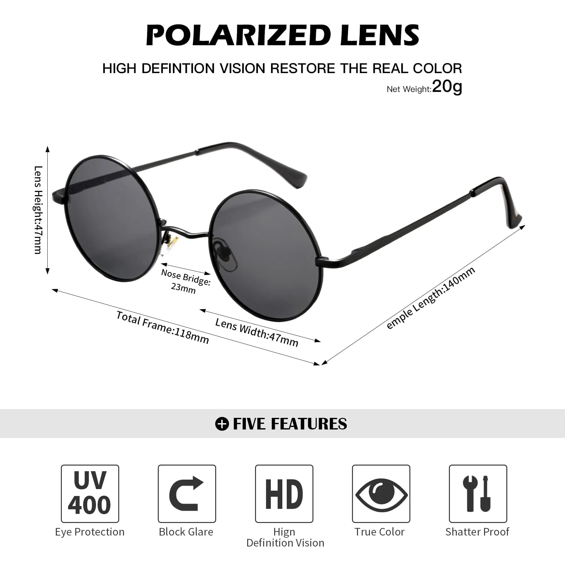 Pro Acme Small Round Polarized Sunglasses - Dual Pack: Gold/Black Lens & Black/Black Lens - view 4