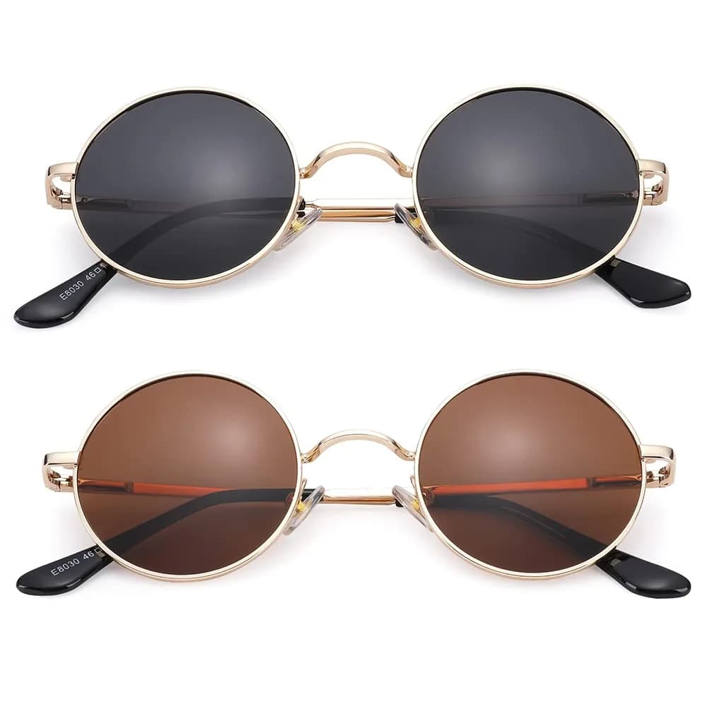 Pro Acme Small Round Polarized Sunglasses - Dual Lens: Gold Frame/Black Lens & Gold Frame/Brown Lens - main product image