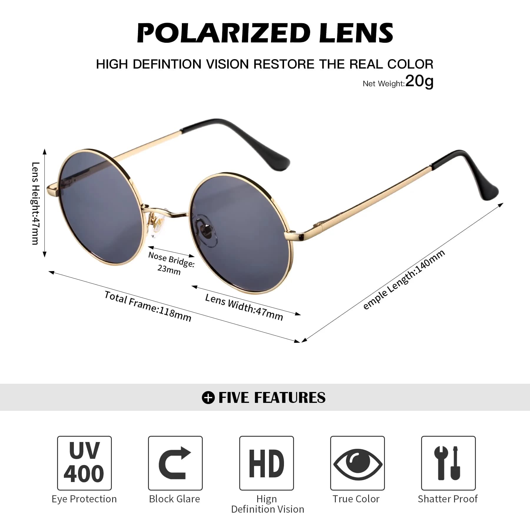 Pro Acme Small Round Polarized Sunglasses - Dual Lens: Gold Frame/Black Lens & Gold Frame/Brown Lens - view 4