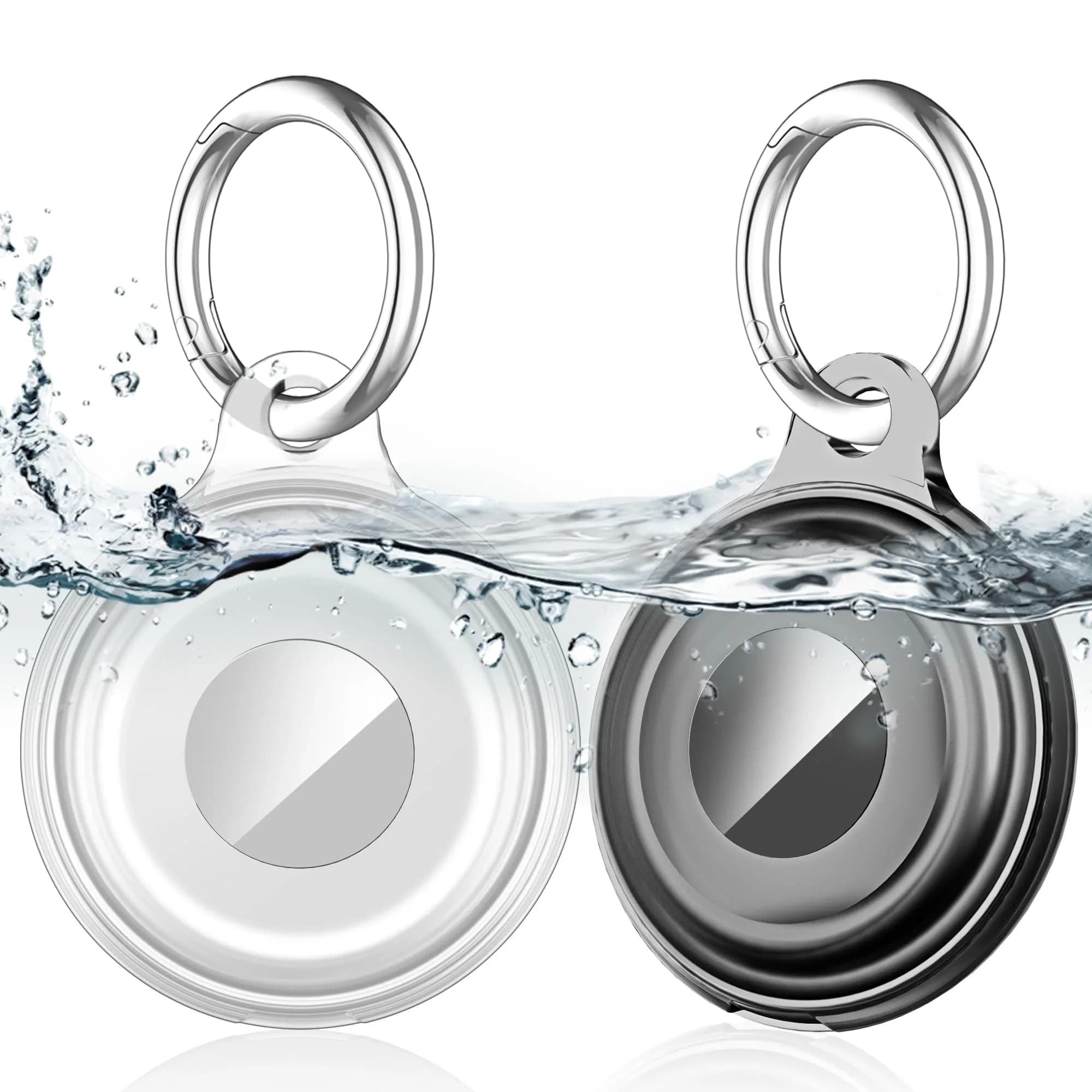 Lanteso Airtag Keychain Case for Apple AirTag (2 Pack, Black/Clear) | IPX8 Waterproof Shockproof Protective Cover - main product image