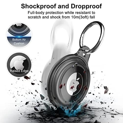Lanteso Airtag Keychain Case for Apple AirTag (2 Pack, Black/Clear) | IPX8 Waterproof Shockproof Protective Cover thumbnail 4