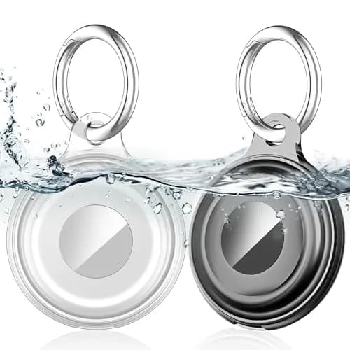 Lanteso Airtag Keychain Case for Apple AirTag (2 Pack, Black/Clear) | IPX8 Waterproof Shockproof Protective Cover thumbnail 1