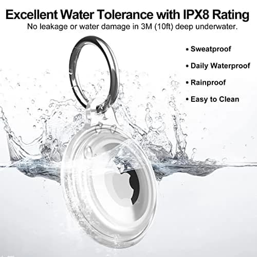 Lanteso Airtag Keychain Case for Apple AirTag (2 Pack, Black/Clear) | IPX8 Waterproof Shockproof Protective Cover thumbnail 3