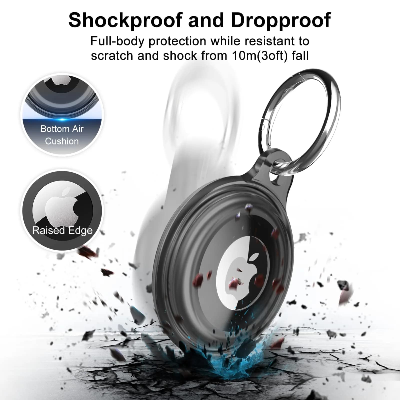 Lanteso Airtag Keychain Case for Apple AirTag (2 Pack, Black/Clear) | IPX8 Waterproof Shockproof Protective Cover - view 4