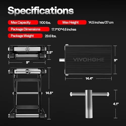 VIVOHOME 1100 LBS Motorcycle Lift Scissor Jack Wide Deck Black | Heavy-Duty Garage Support thumbnail 7