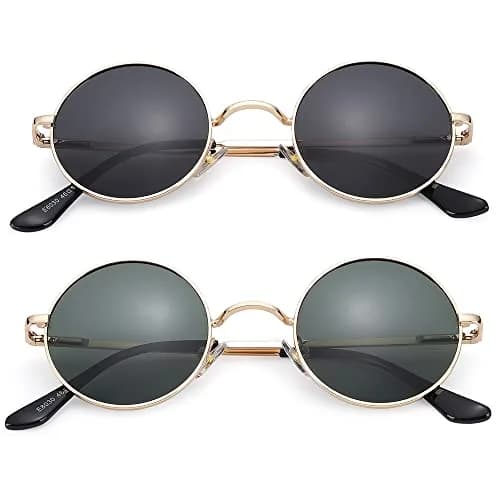 Pro Acme Small Round Polarized Sunglasses: Gold Frame with Black & G15 Lenses, UV400 Protection thumbnail 1