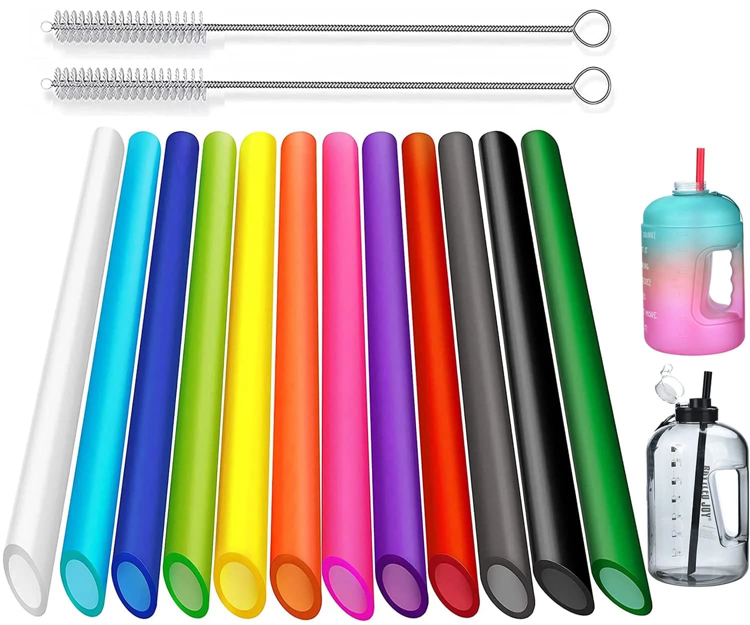 ALINK 12 Pcs Reusable Boba Straws, 13-inch Extra Long Wide Smoothie Straws | Jumbo Diameter for Thick Drinks — 13 INCH