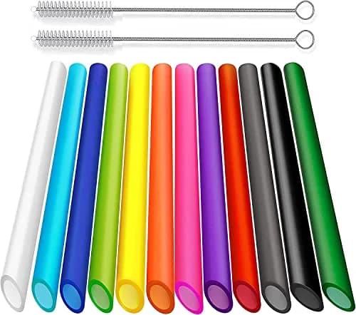 ALINK 12 Pcs Reusable Boba Straws 21.6cm (8.5 Inch) with 2 Cleaning Brushes | Extra Wide Smoothie Straws for Thick Drinks thumbnail 1