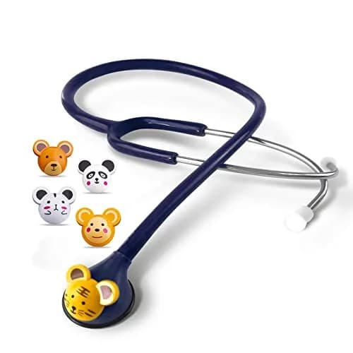 SCIAN Working Stethoscope with 5 Interchangeable Cartoon Heads, Professional Quality for Doctors & Nurses, Dark Blue | Dual-Head Acoustic Auscultation thumbnail 1