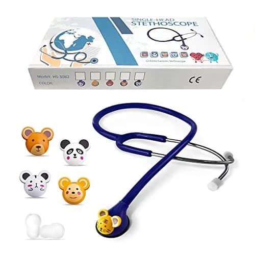 SCIAN Working Stethoscope with 5 Interchangeable Cartoon Heads, Professional Quality for Doctors & Nurses, Dark Blue | Dual-Head Acoustic Auscultation thumbnail 7