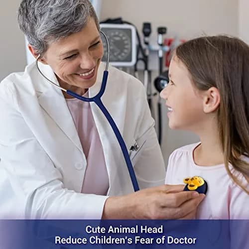SCIAN Working Stethoscope with 5 Interchangeable Cartoon Heads, Professional Quality for Doctors & Nurses, Dark Blue | Dual-Head Acoustic Auscultation thumbnail 2