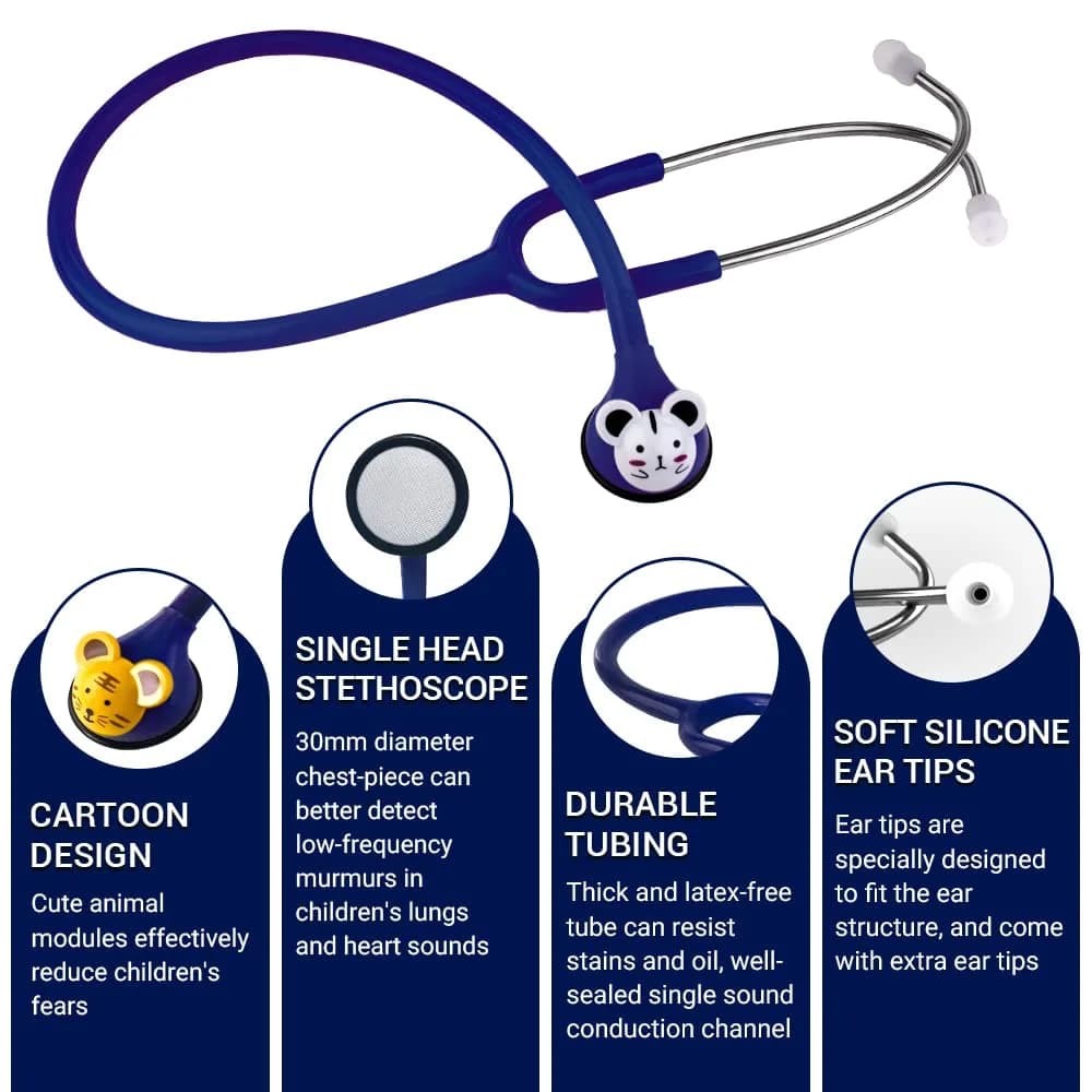 SCIAN Working Stethoscope with 5 Interchangeable Cartoon Heads, Professional Quality for Doctors & Nurses, Dark Blue | Dual-Head Acoustic Auscultation - view 3