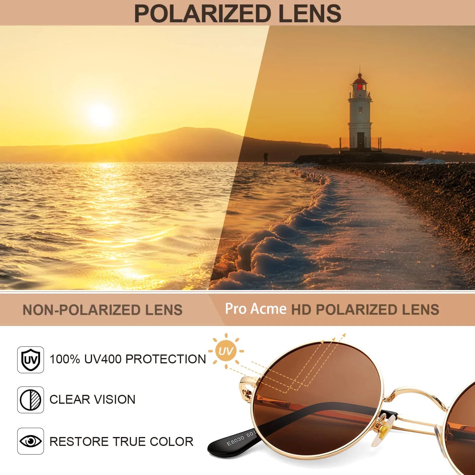 Pro Acme Small Round Polarized Sunglasses - Gold Frame/Brown Lens & Gold Frame/G15 Lens - view 4