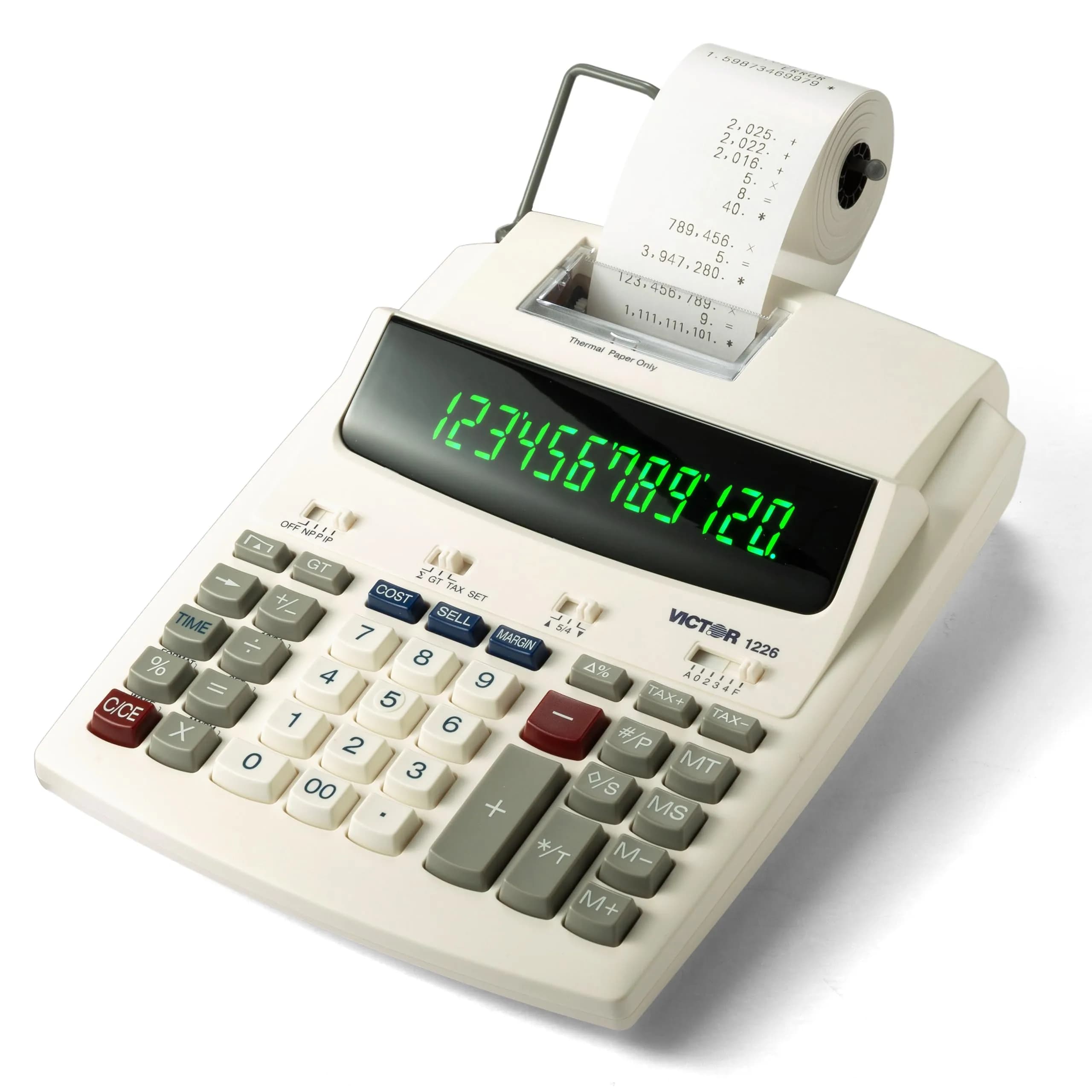Victor 1226 Thermal Printing Calculator, 12-Digit LED Display, 8.0 LPS Printing Speed, Off-White | 220V Compatible — White