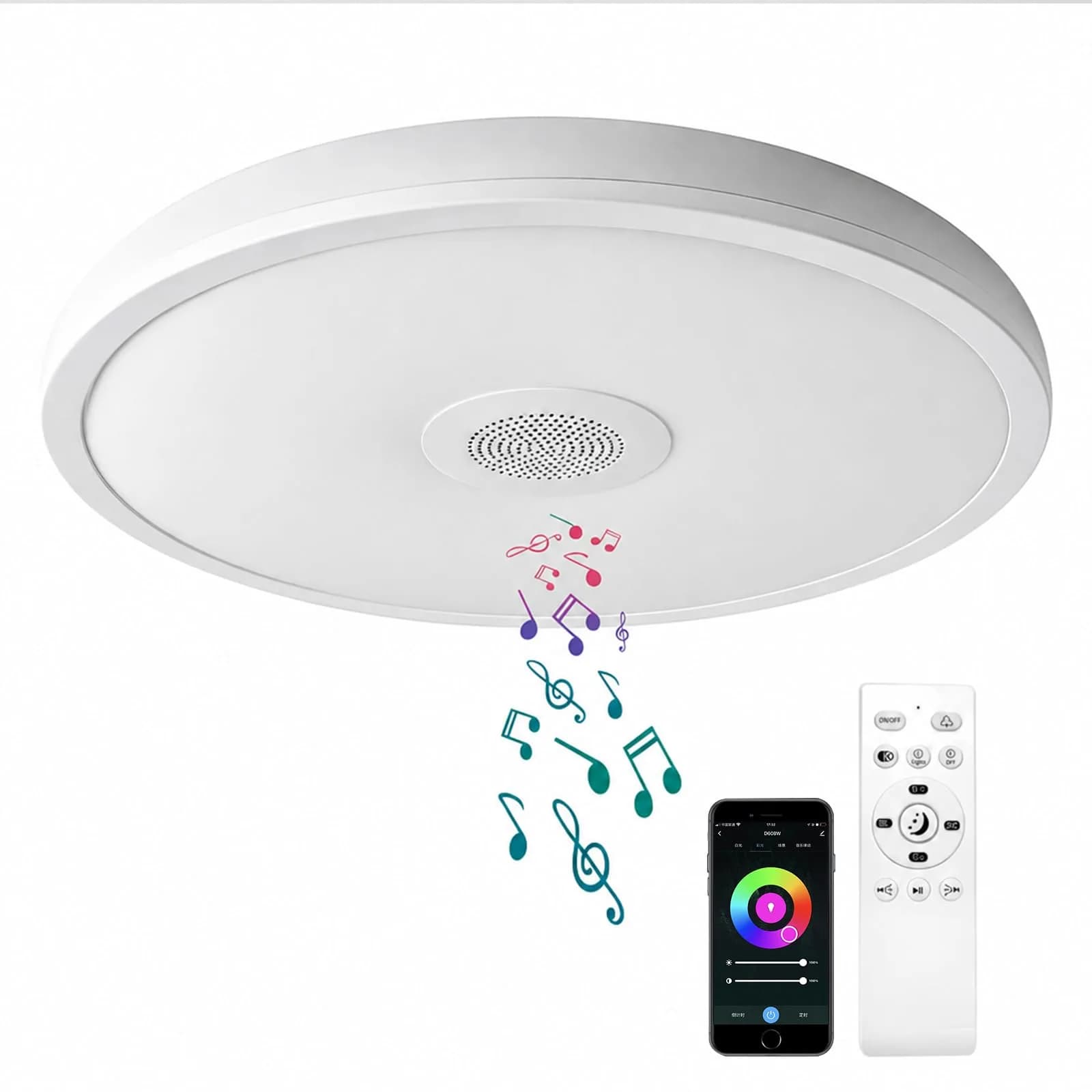 ASALL Smart Waterproof LED Flush Mount Ceiling Light Fixture, 11 inch 18W | RGB Color Changing & Bluetooth Speaker