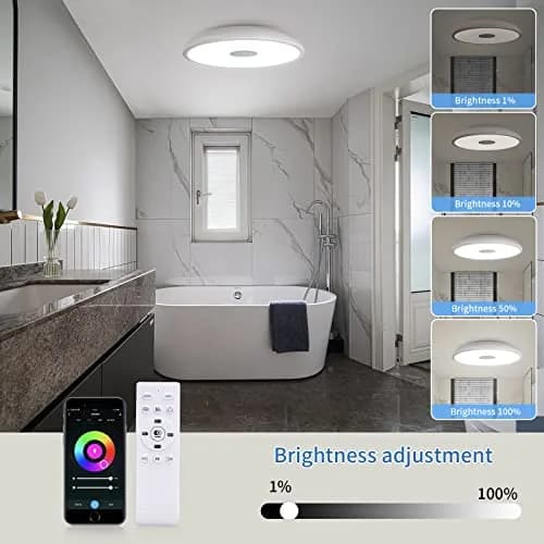 ASALL Smart Waterproof LED Flush Mount Ceiling Light Fixture, 11 inch 18W | RGB Color Changing & Bluetooth Speaker thumbnail 4