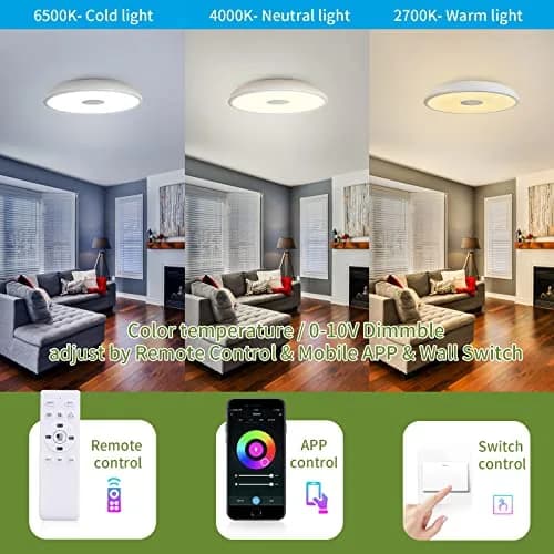 ASALL Smart Waterproof LED Flush Mount Ceiling Light Fixture, 11 inch 18W | RGB Color Changing & Bluetooth Speaker thumbnail 5