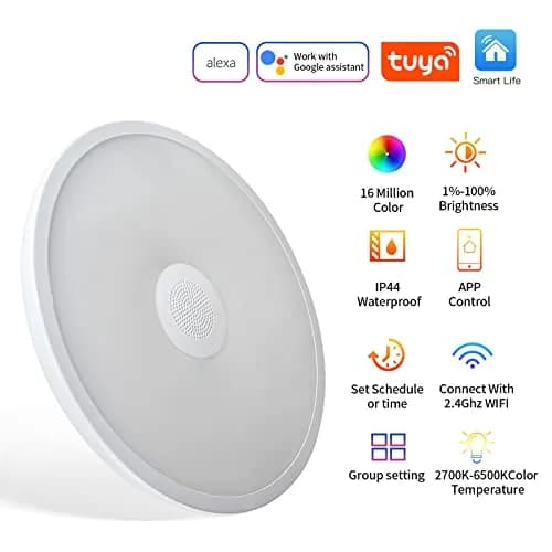 ASALL Smart Waterproof LED Flush Mount Ceiling Light Fixture, 11 inch 18W | RGB Color Changing & Bluetooth Speaker thumbnail 6