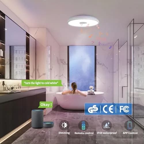 ASALL Smart Waterproof LED Flush Mount Ceiling Light Fixture, 11 inch 18W | RGB Color Changing & Bluetooth Speaker thumbnail 2
