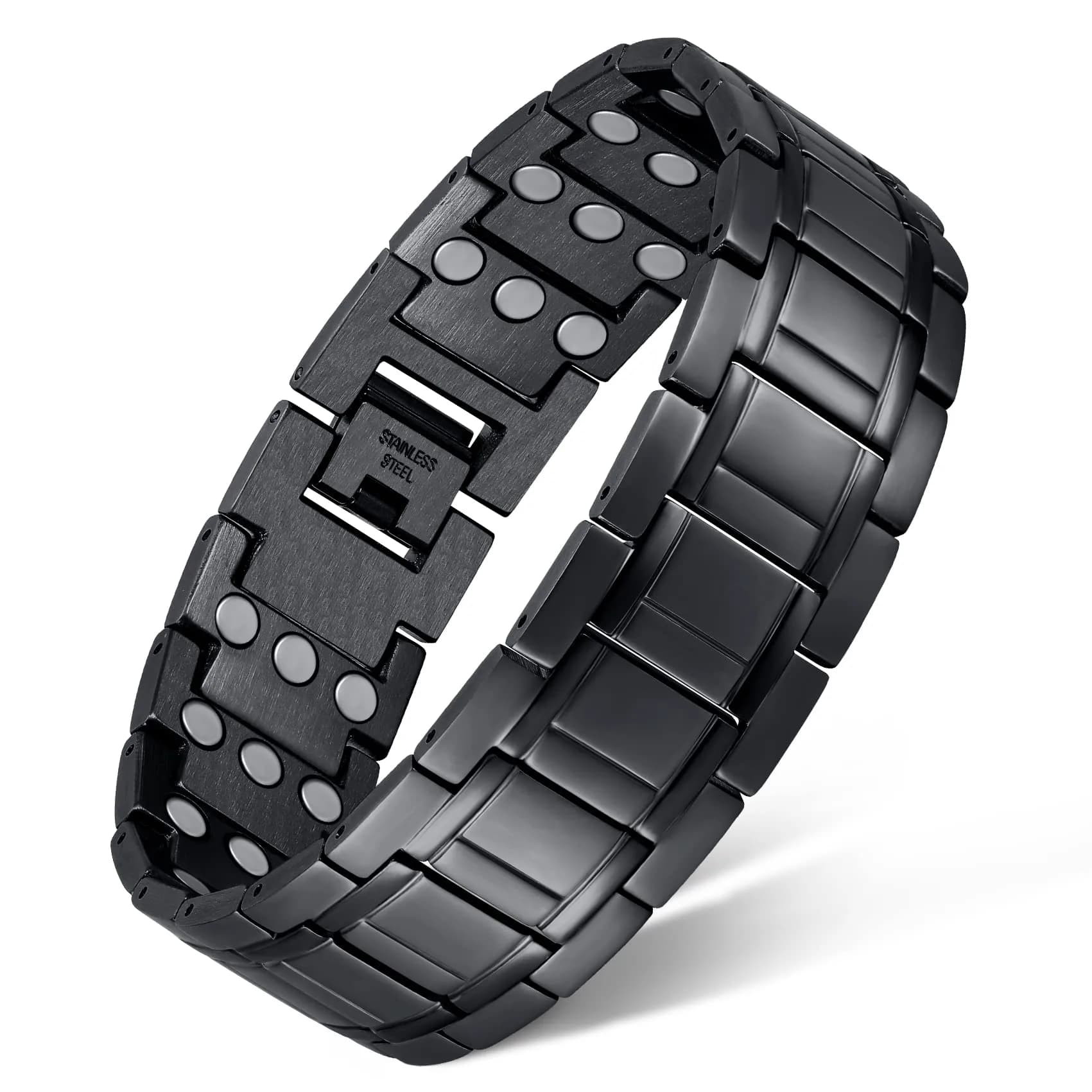 Feraco Magnetic Bracelet for Men Stainless Steel Jewelry, 21.7 cm (8.54 inch) Black — Black