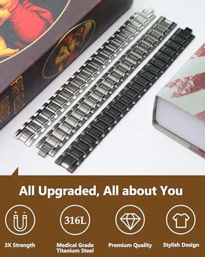 Feraco Magnetic Bracelet for Men Stainless Steel Jewelry, 21.7 cm (8.54 inch) Black thumbnail 4