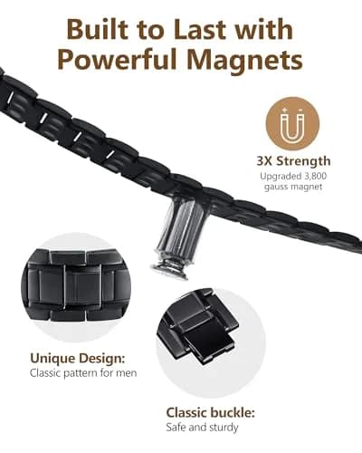 Feraco Magnetic Bracelet for Men Stainless Steel Jewelry, 21.7 cm (8.54 inch) Black thumbnail 5