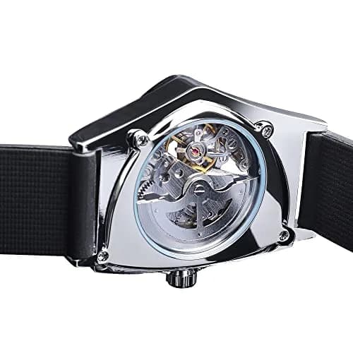 FORSINING Skeleton Watch for Men, Automatic Mechanical, Triangle Dial, 43mm Diameter, 20mm Wide Silicone Strap thumbnail 5