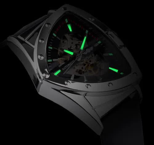 FORSINING Skeleton Watch for Men, Automatic Mechanical, Triangle Dial, 43mm Diameter, 20mm Wide Silicone Strap thumbnail 6