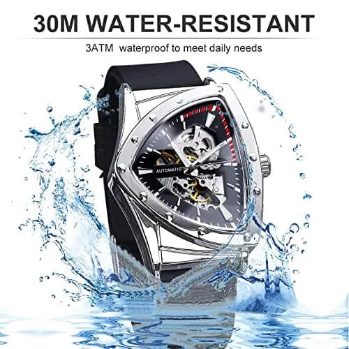 FORSINING Skeleton Watch for Men, Automatic Mechanical, Triangle Dial, 43mm Diameter, 20mm Wide Silicone Strap thumbnail 7