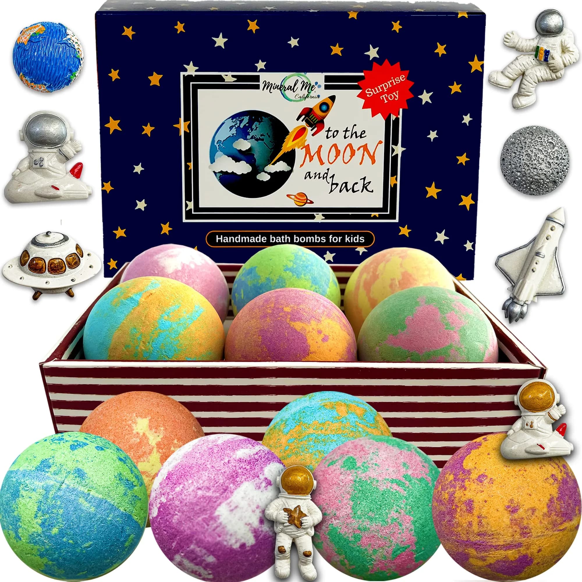 Mineral Me California Galaxy Bath Bombs for Kids 6 Count | Organic Bubble Bath Surprise