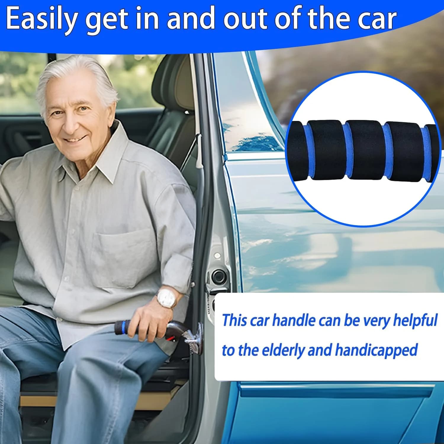 KOUNATSURI Blue Car Door Assist Handle | Supports 181 kg (400 lbs) for Easier Entry - view 3