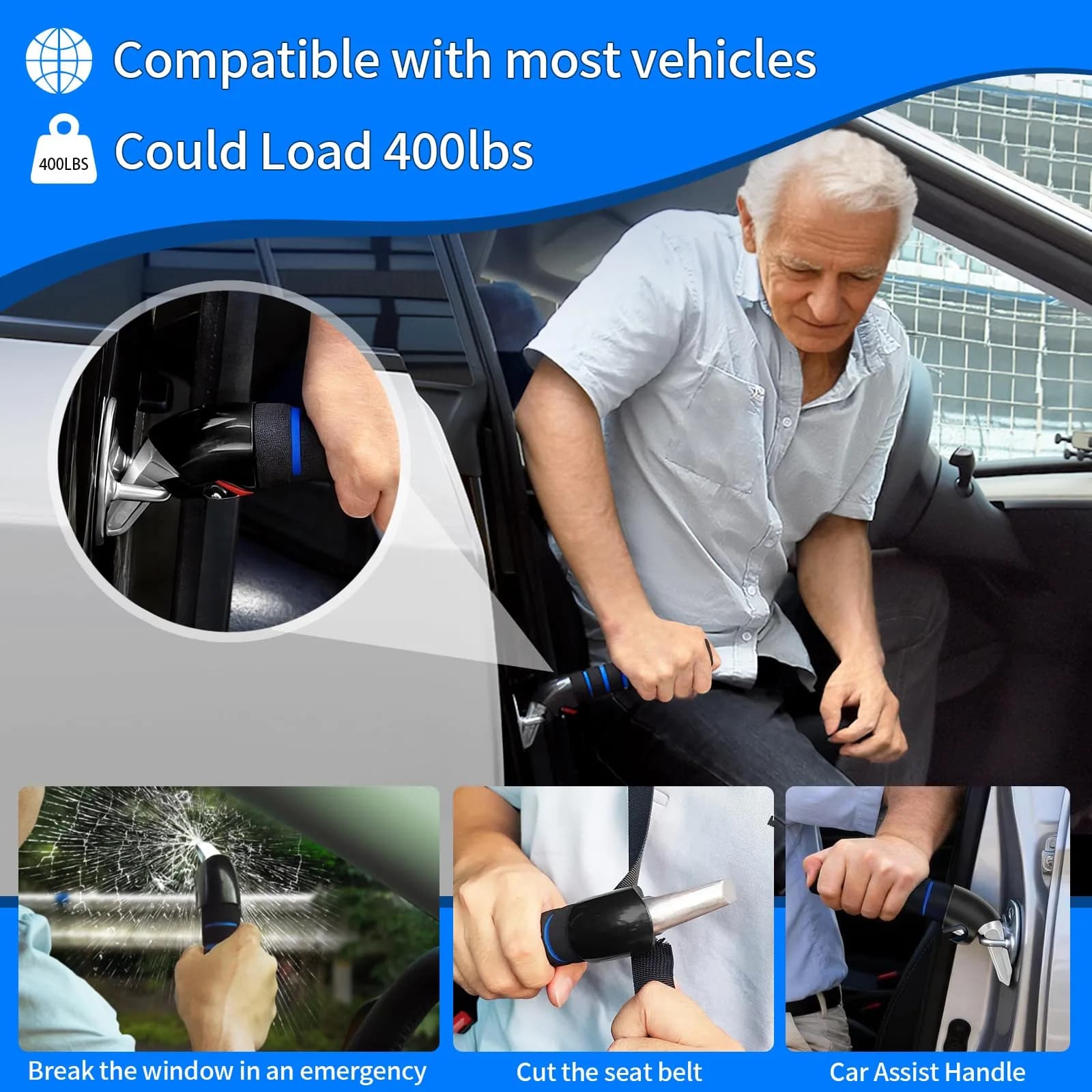 KOUNATSURI Blue Car Door Assist Handle | Supports 181 kg (400 lbs) for Easier Entry - view 4