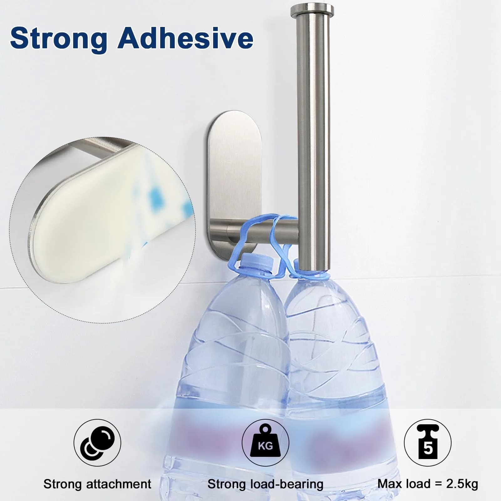 NearMoon Self-Adhesive Toilet Paper Holder 2 Pack | Rustproof SUS304 Stainless Steel, Brushed Nickel - view 5