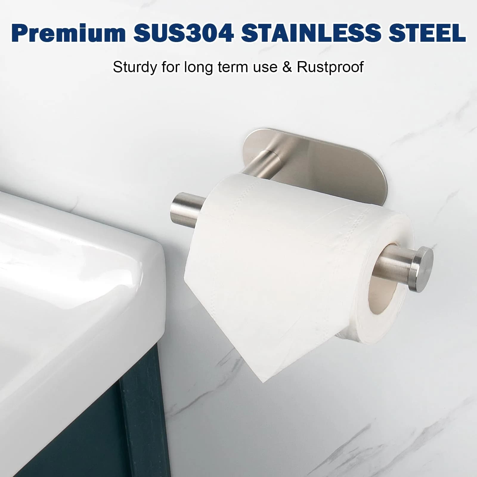 NearMoon Self-Adhesive Toilet Paper Holder 2 Pack | Rustproof SUS304 Stainless Steel, Brushed Nickel - view 2