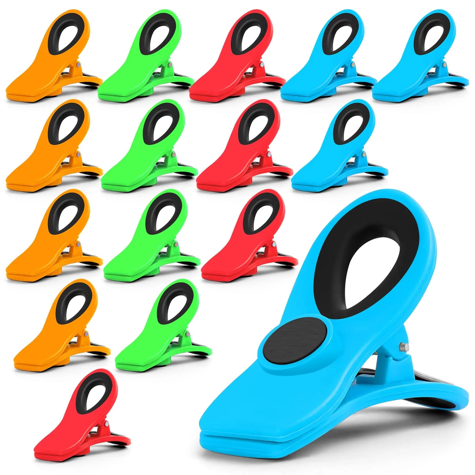 Jetmore 16 Pack Magnetic Chip Clips Bag Clips | Vibrant, Non-Slip Rubber Teeth, Reusable, Multi-Color, Versatile for Food & Office Use — 16-Pack