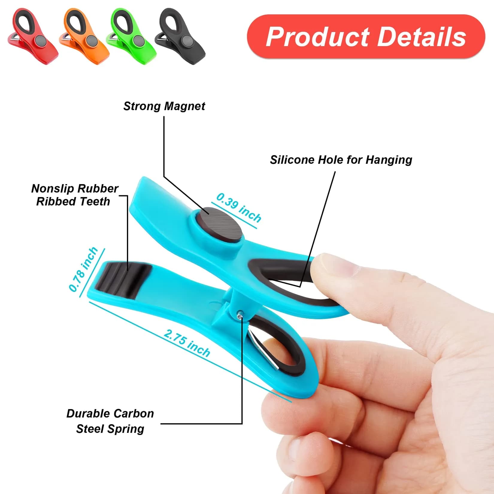 Jetmore 12 Pack Chip Clips Bag Clips, Magnetic Bag Clip for Food Storage Heavy Duty, Plastic Food Clip for Chips, Snack, Kitchen, Refrigerator - view 8