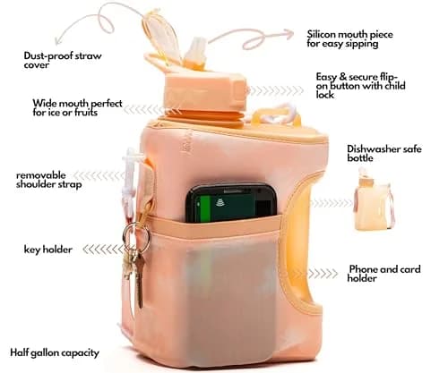 H2O Capsule Half Gallon Cube Square Water Bottle 2.2L | Space-Saving Reusable Sports Jug with Storage Sleeve thumbnail 2