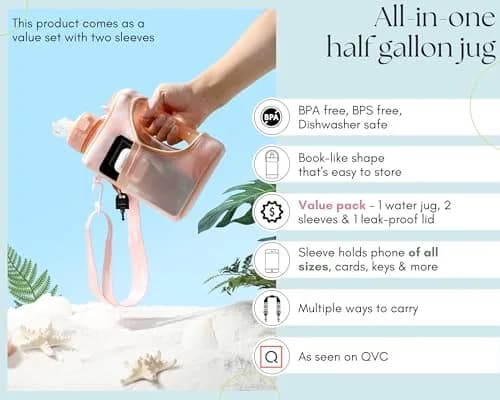 H2O Capsule Half Gallon Cube Square Water Bottle 2.2L | Space-Saving Reusable Sports Jug with Storage Sleeve thumbnail 3