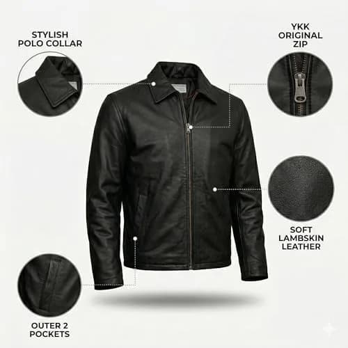 Storemm Men's Genuine Lambskin Leather Jacket | Classic Biker Style, Size L thumbnail 5